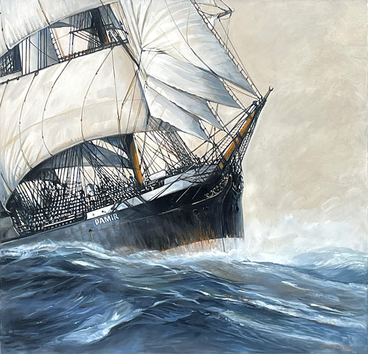 Alan Sanders nz fine art, The Pamir sailing ship, oil on canvas framed